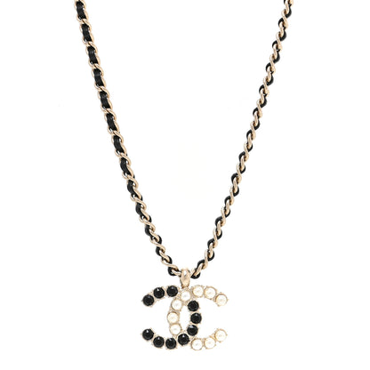 Chanel Lambskin Resin Pearl Dazzling Domino Short Necklace Gold Black 1 of 5