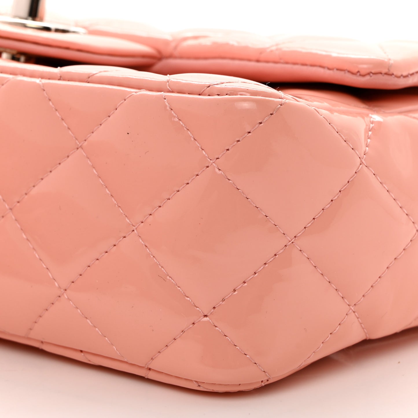 Patent Calfskin Quilted Mini Rectangular Flap Light Pink
