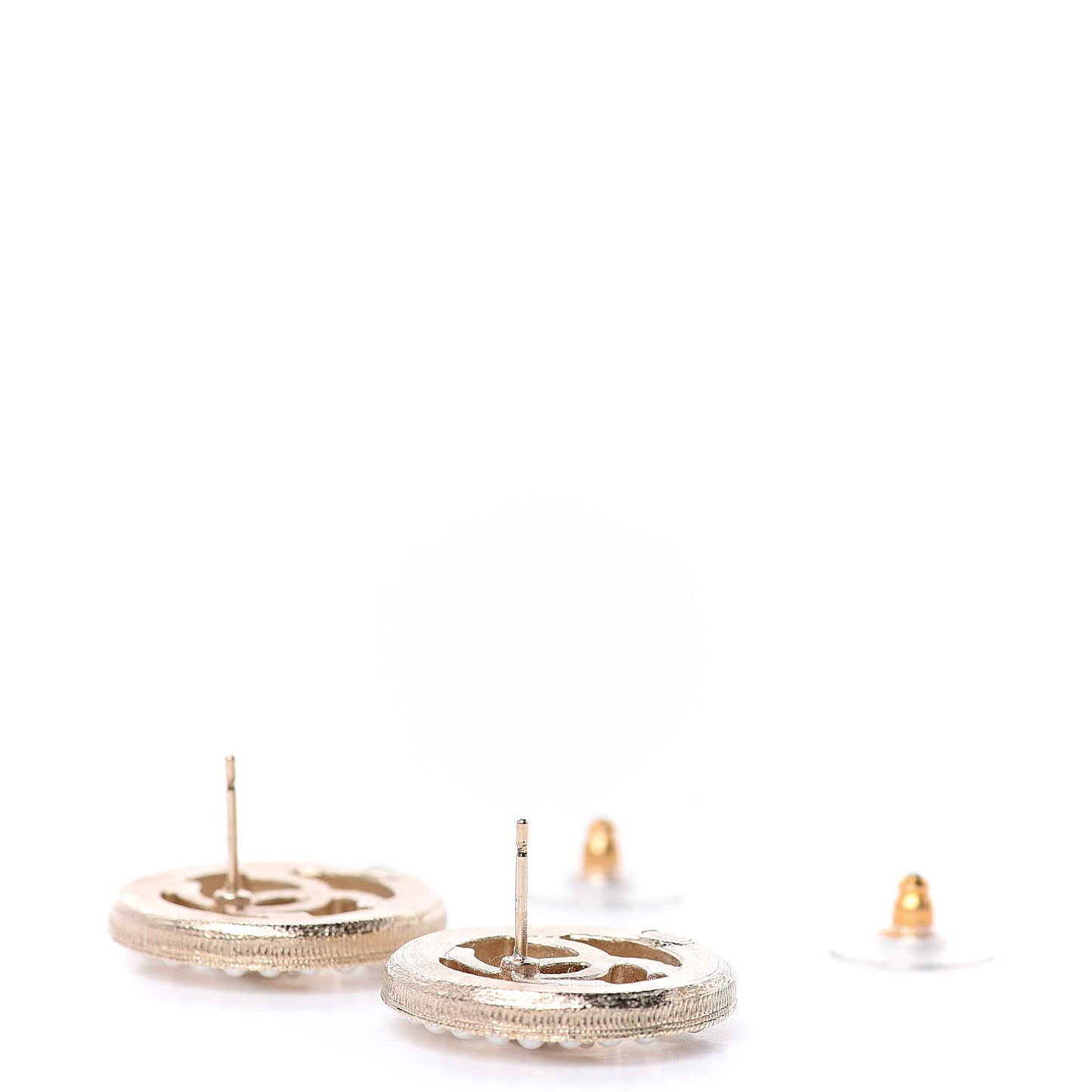 Pearl CC Round Earrings Gold