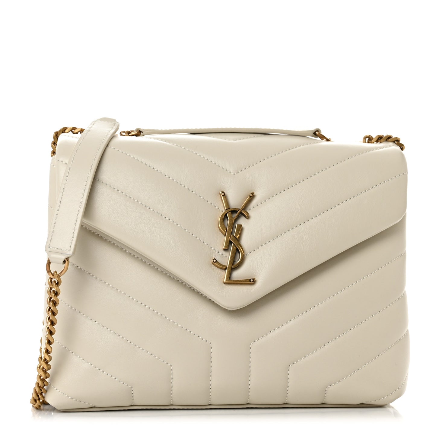 Calfskin Y Quilted Monogram Small Loulou Chain Satchel Blanc Vintage