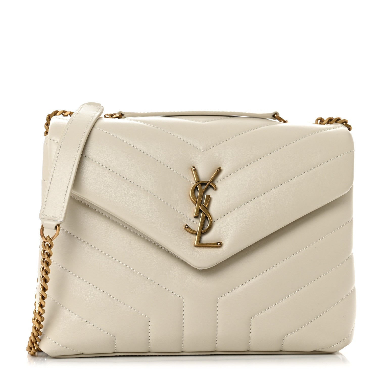 Saint Laurent Calfskin Y Quilted Monogram Small Loulou Chain Satchel Blanc Vintage 1 of 10