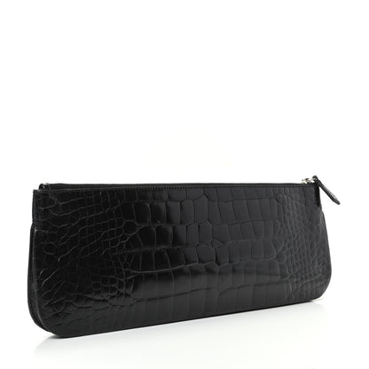 Prada Calfskin Crocodile Embossed Long Clutch Black 3 of 7