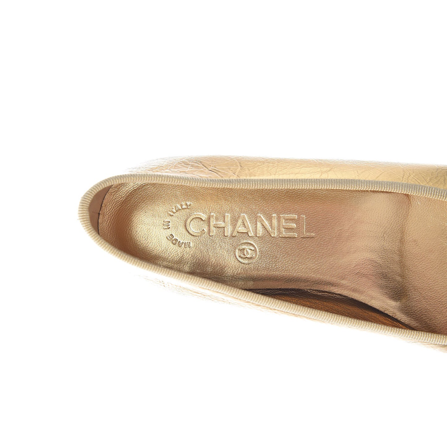 Laminated Lambskin Grosgrain Cap Toe CC Ballerina Flats 37.5 Gold Black