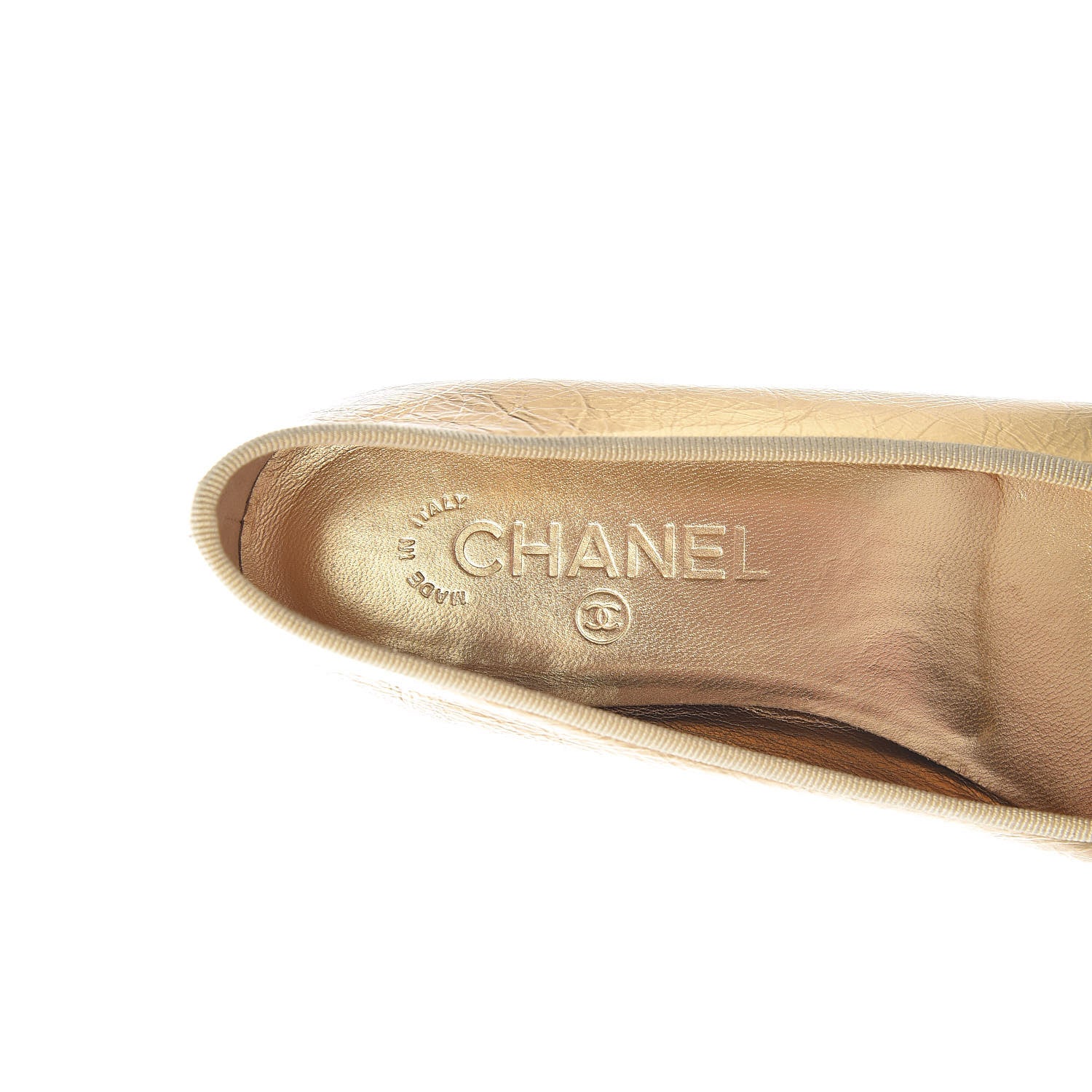 Chanel Laminated Lambskin Grosgrain Cap Toe CC Ballerina Flats 37.5 Gold Black 7 of 9