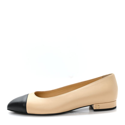 Chanel Lambskin Cap Toe CC Uniform Ballerina Flats 40.5 Beige Black 1 of 9