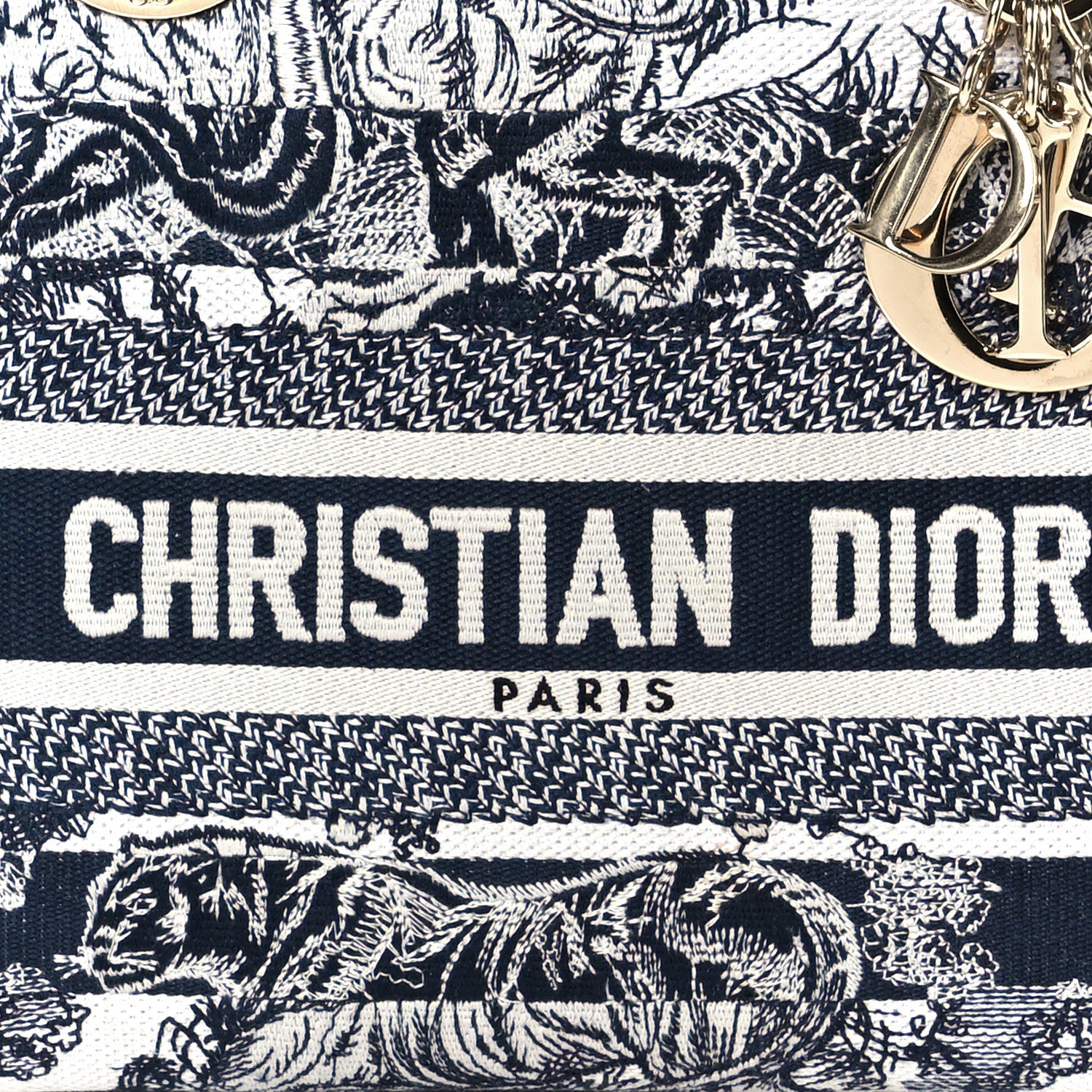 Christian Dior Canvas Reverse Striped Toile De Jouy Embroidered Medium Lady D-Lite Navy 8 of 10