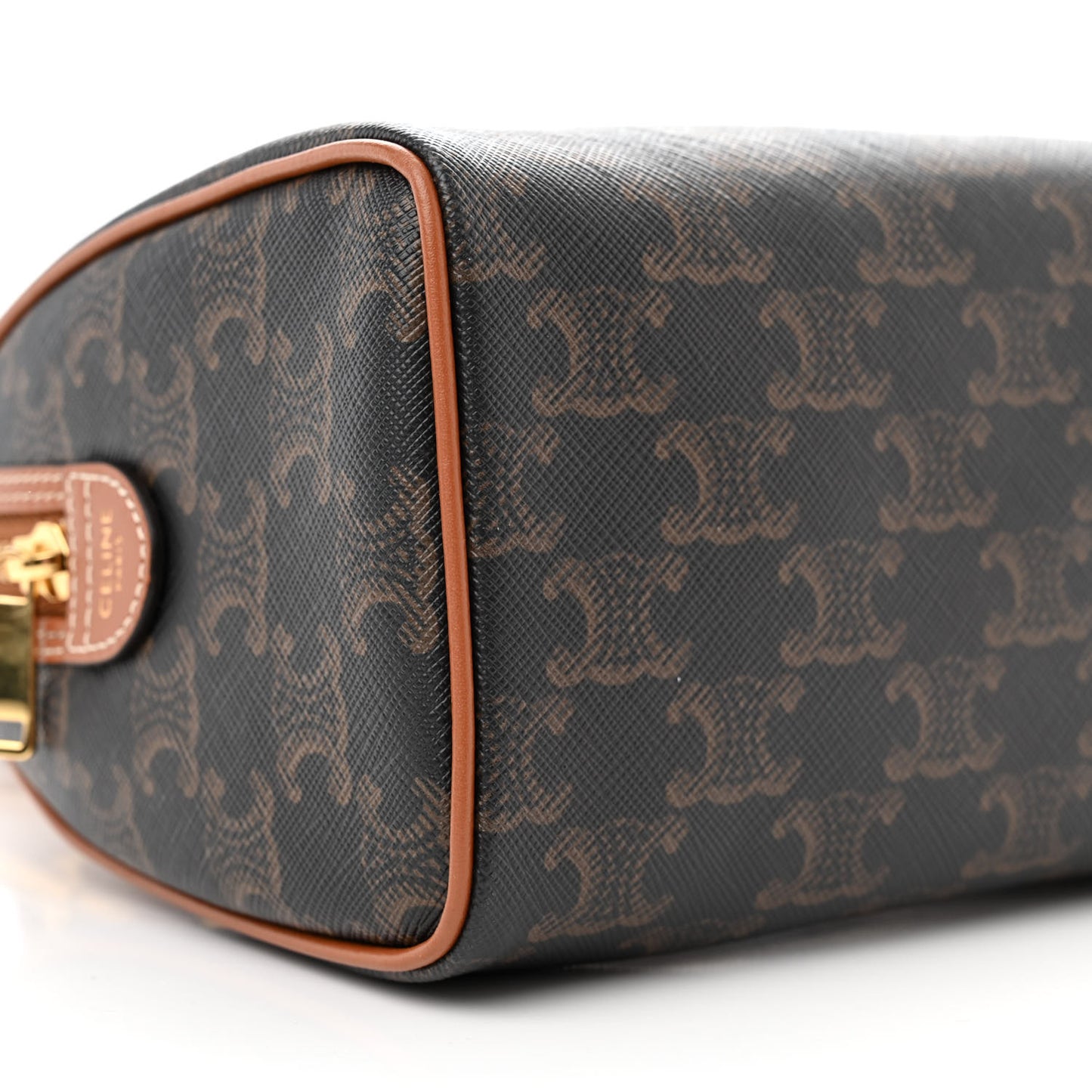 Triomphe Canvas Calfskin Small Boston Bag Tan