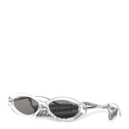 Chanel Oval Removable Pearl Chain Sunglasses 5424 Silver 1 of 9