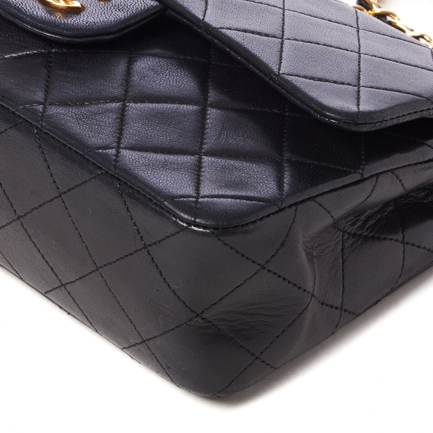 Lambskin Quilted Small Double Flap Black