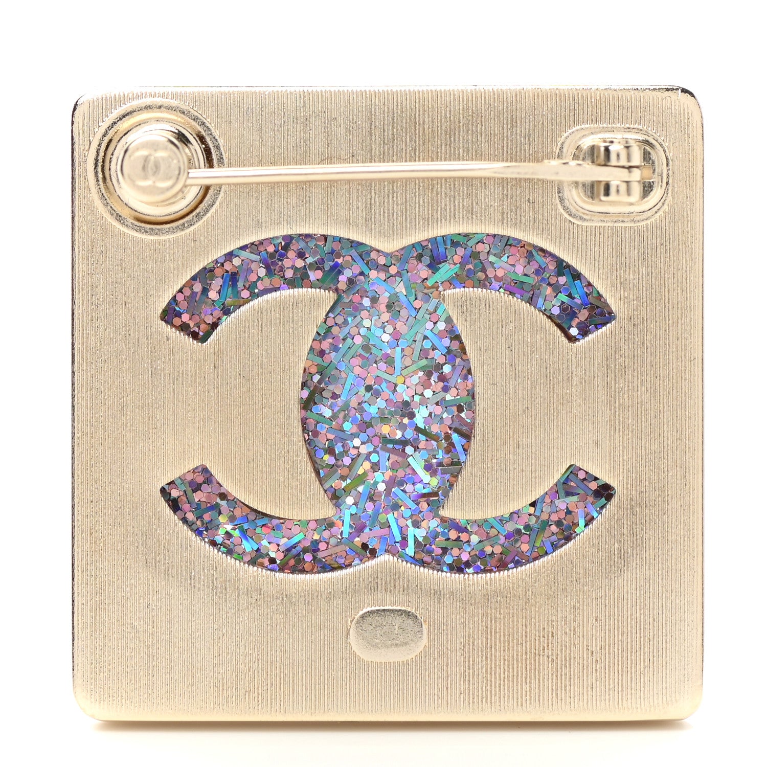 Chanel Resin Glitter Enamel Square CC Brooch Pink Gold 4 of 10