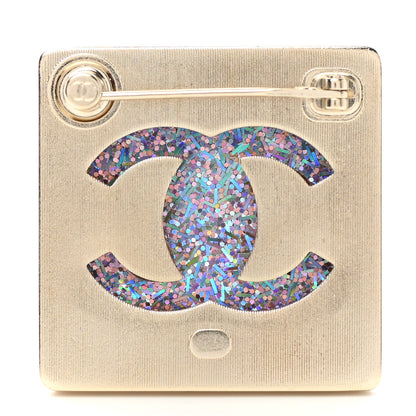 Chanel Resin Glitter Enamel Square CC Brooch Pink Gold 4 of 10