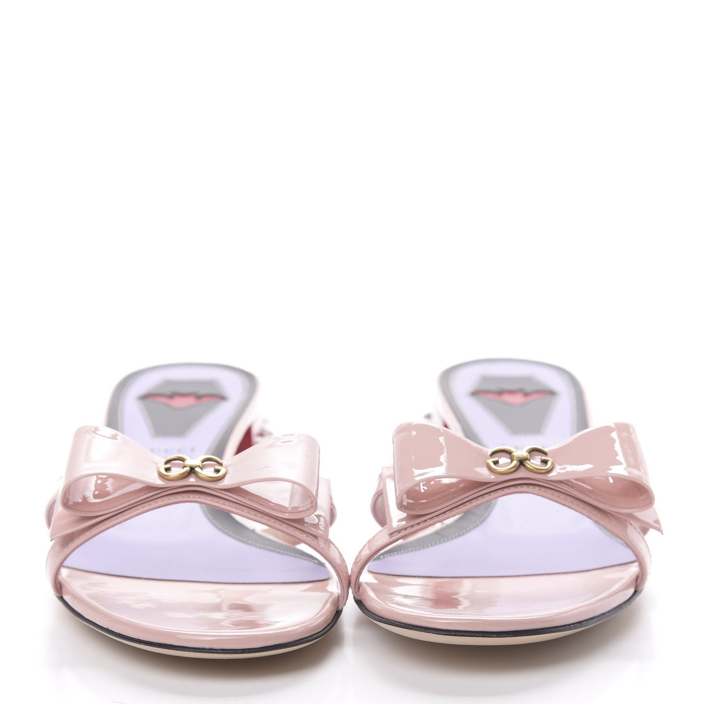 Patent GG Bow Sadie Spike Low Heel Slide Sandals 40 Perfect Pink