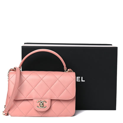 Chanel Calfskin Quilted Small Top Handle Flap Pink 13 of 13