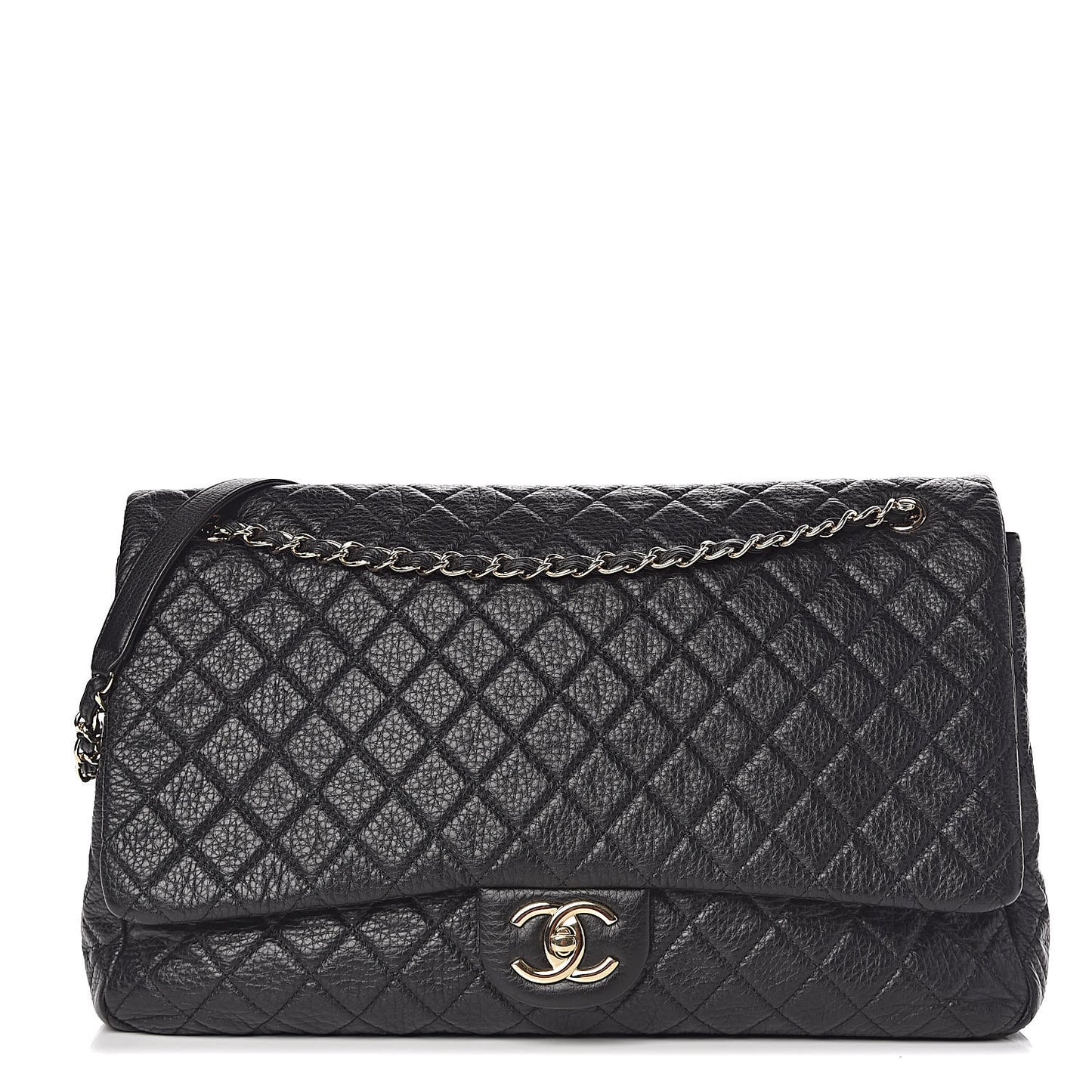 Calfskin Quilted XXL Travel Flap Bag Black