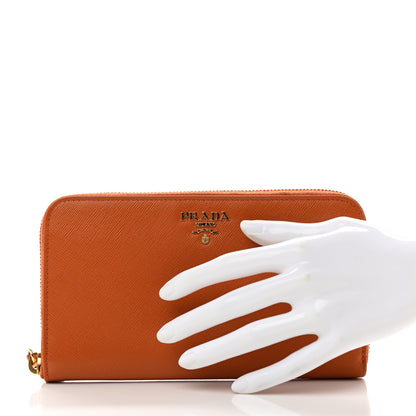 Prada Saffiano Metal Zip Around Wallet Papaya Fuoco 2 of 8