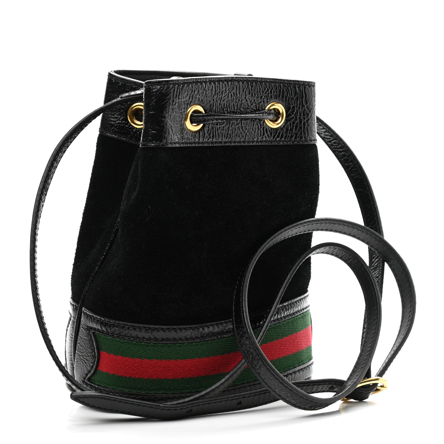 Gucci Suede Patent Web Mini Ophidia Bucket Bag Black 3 of 10