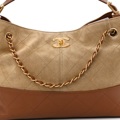 Chanel Suede Calfskin Shiny Lambskin Quilted Small Coco Base Shopping Bag Beige Camel 8 of 10
