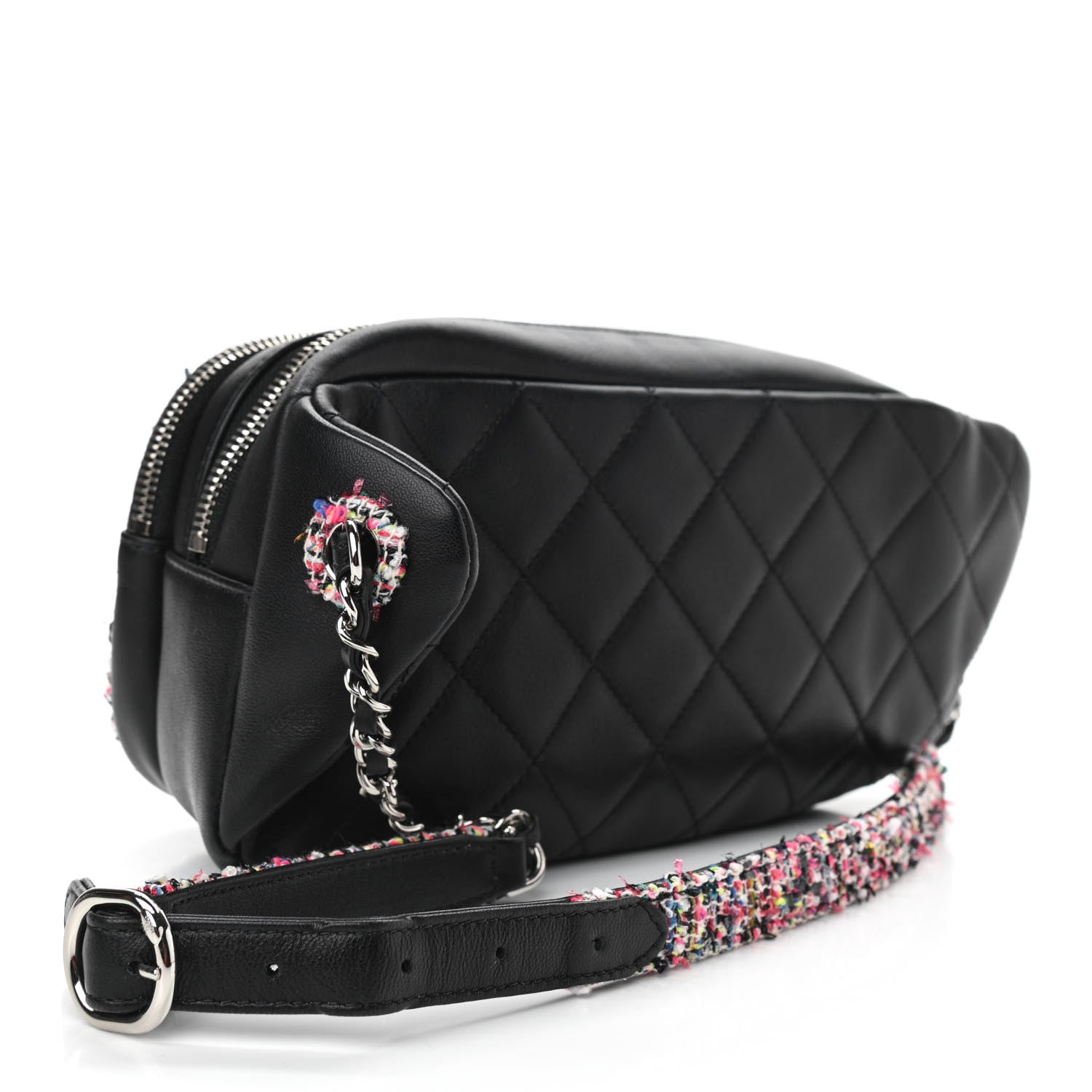 Chanel Lambskin Tweed Quilted Elegant Trim Waist Belt Bag Black 3 of 10