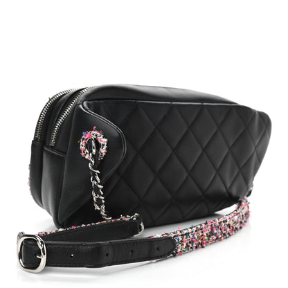Chanel Lambskin Tweed Quilted Elegant Trim Waist Belt Bag Black 3 of 10
