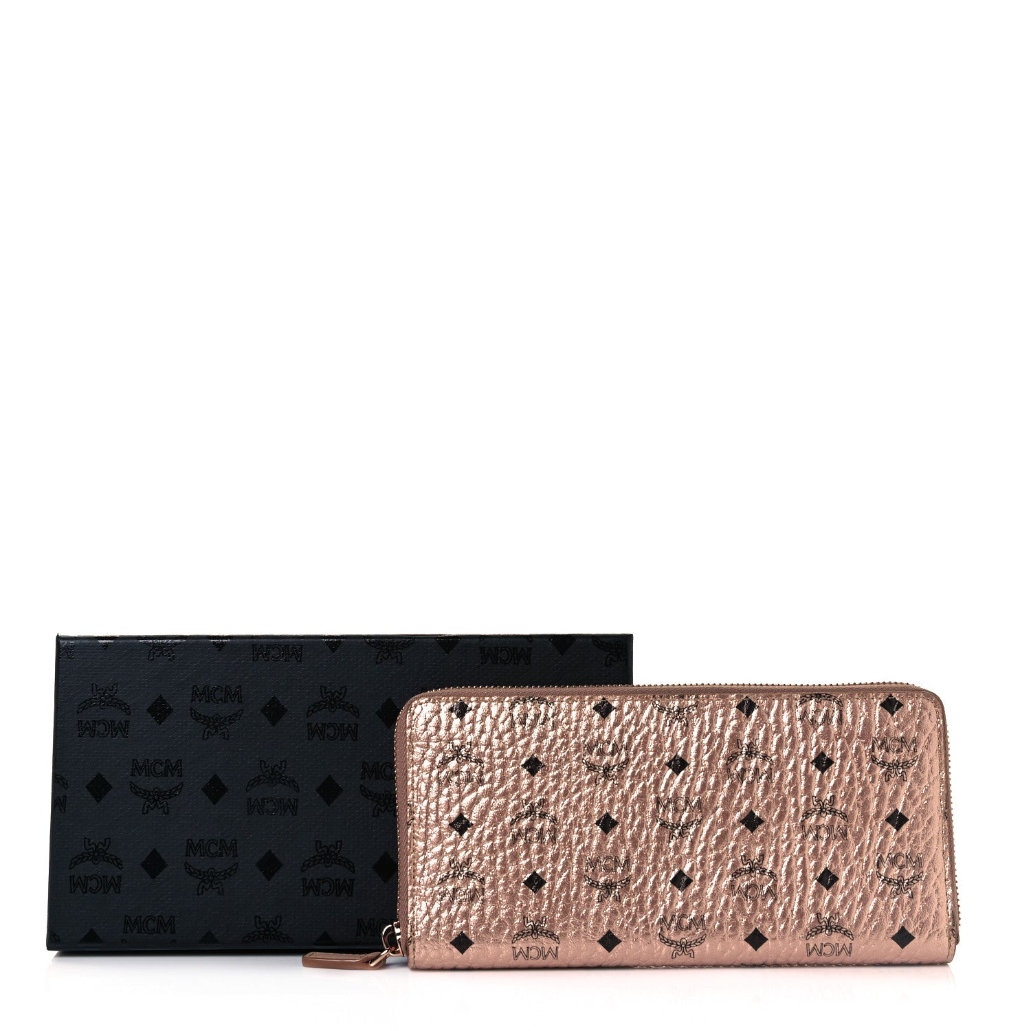 MCM Metallic Visetos Large Zip Around Wallet Champagne Gold 8 of 8