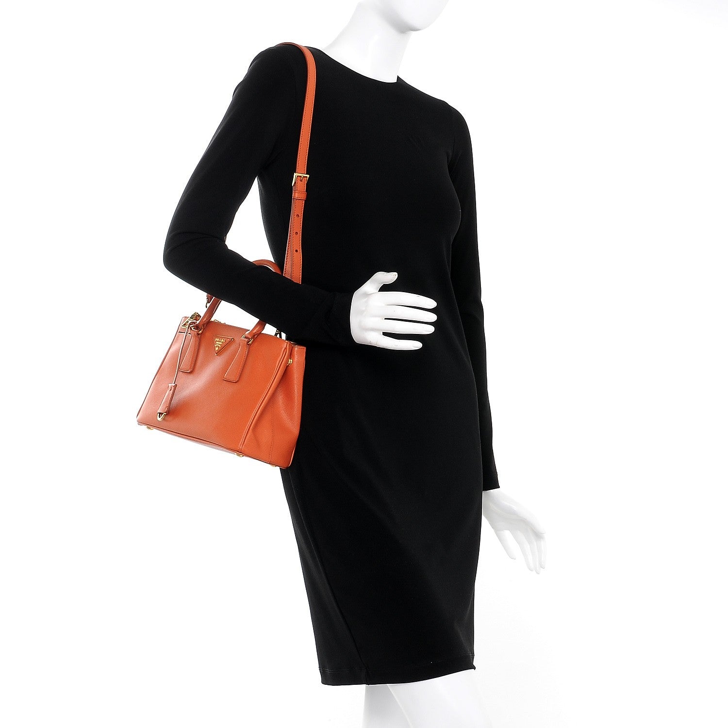 Prada Saffiano Mini Galleria Double Zip Tote Papaya 2 of 10