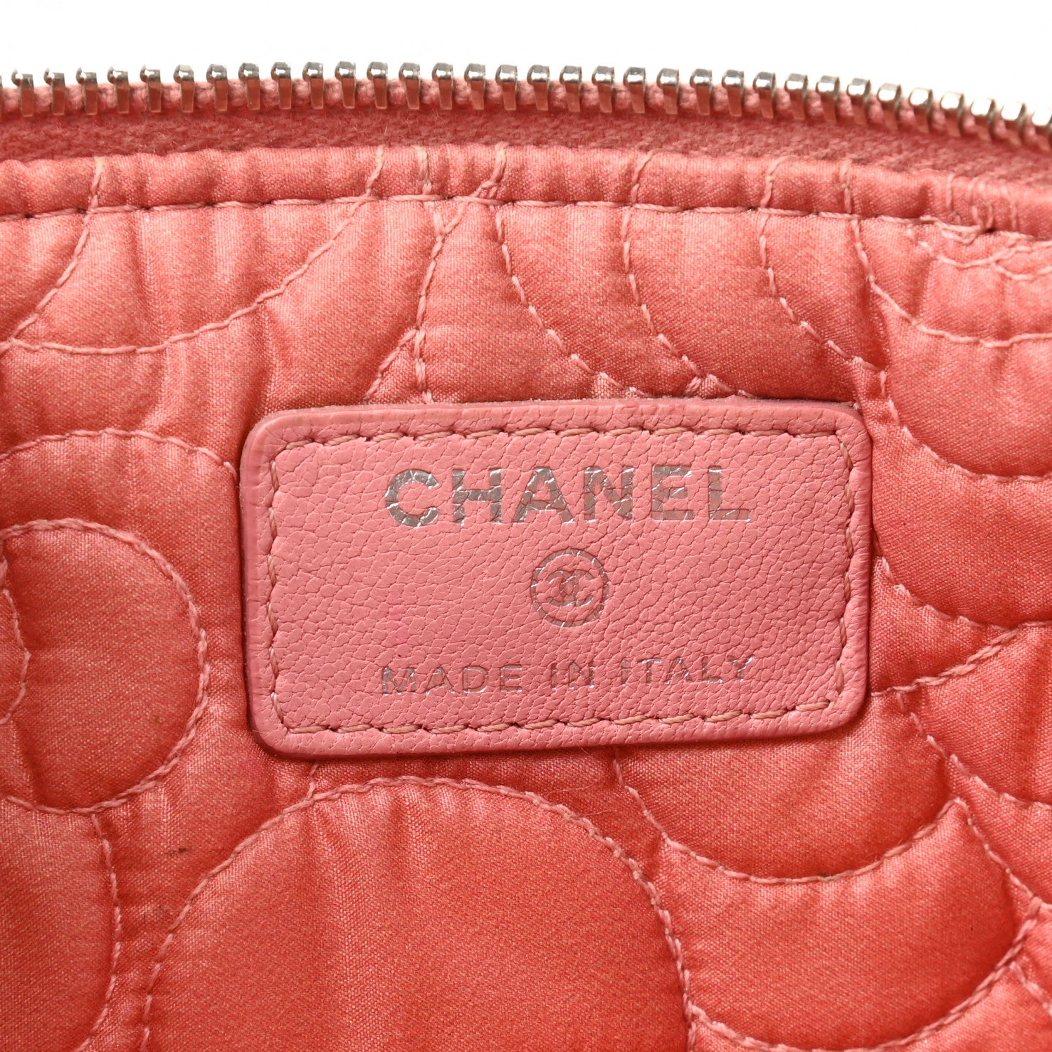 Chanel Lambskin Camellia Embossed Cosmetic Pouch Pink 6 of 9