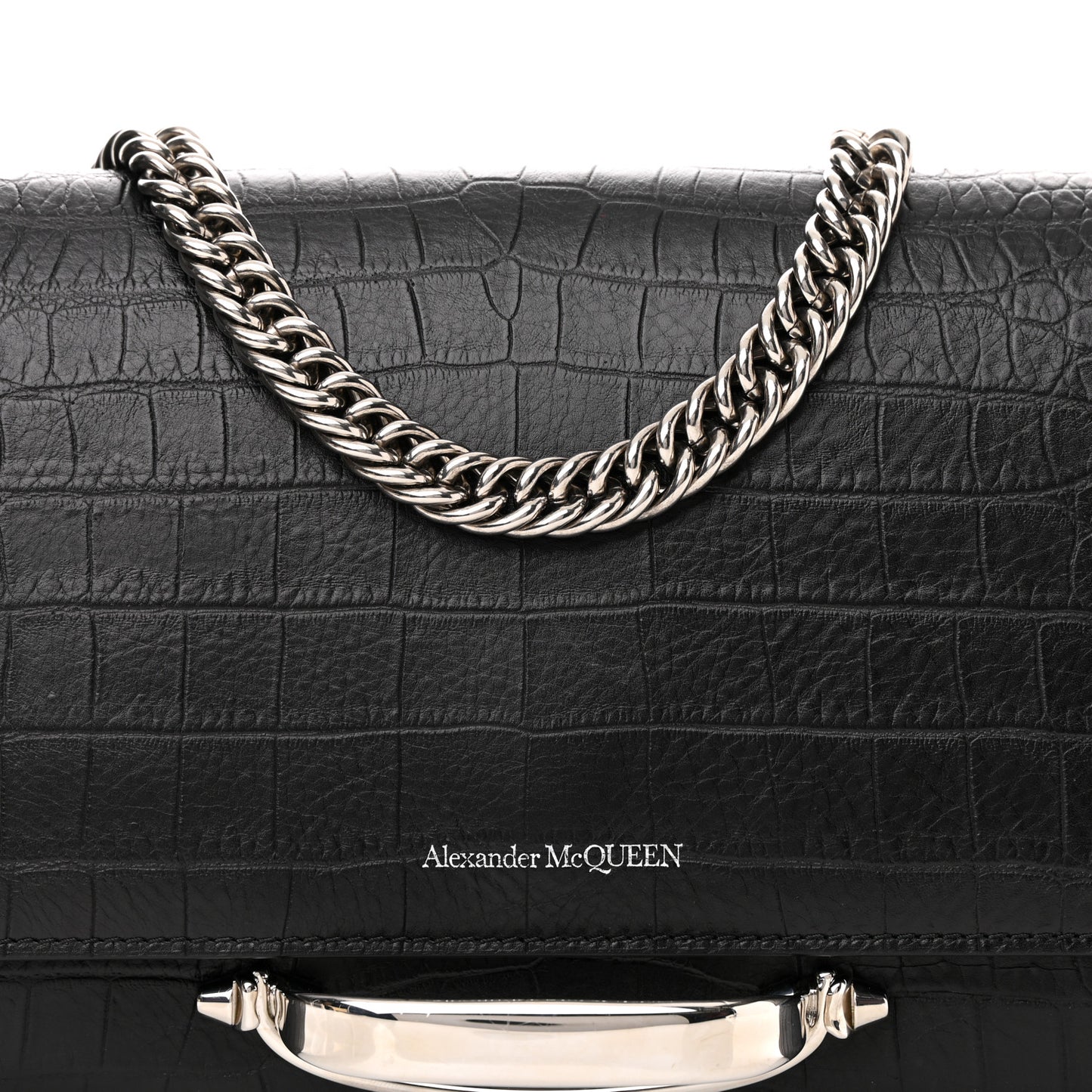 Calfskin Crocodile Embossed The Story Shoulder Bag Black