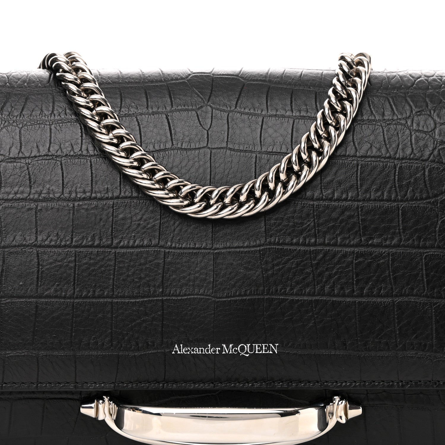 Alexander McQueen Calfskin Crocodile Embossed The Story Shoulder Bag Black 7 of 9