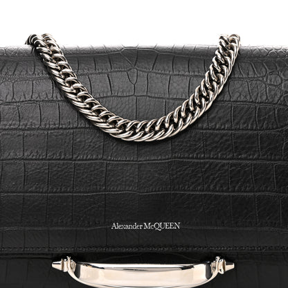 Alexander McQueen Calfskin Crocodile Embossed The Story Shoulder Bag Black 7 of 9