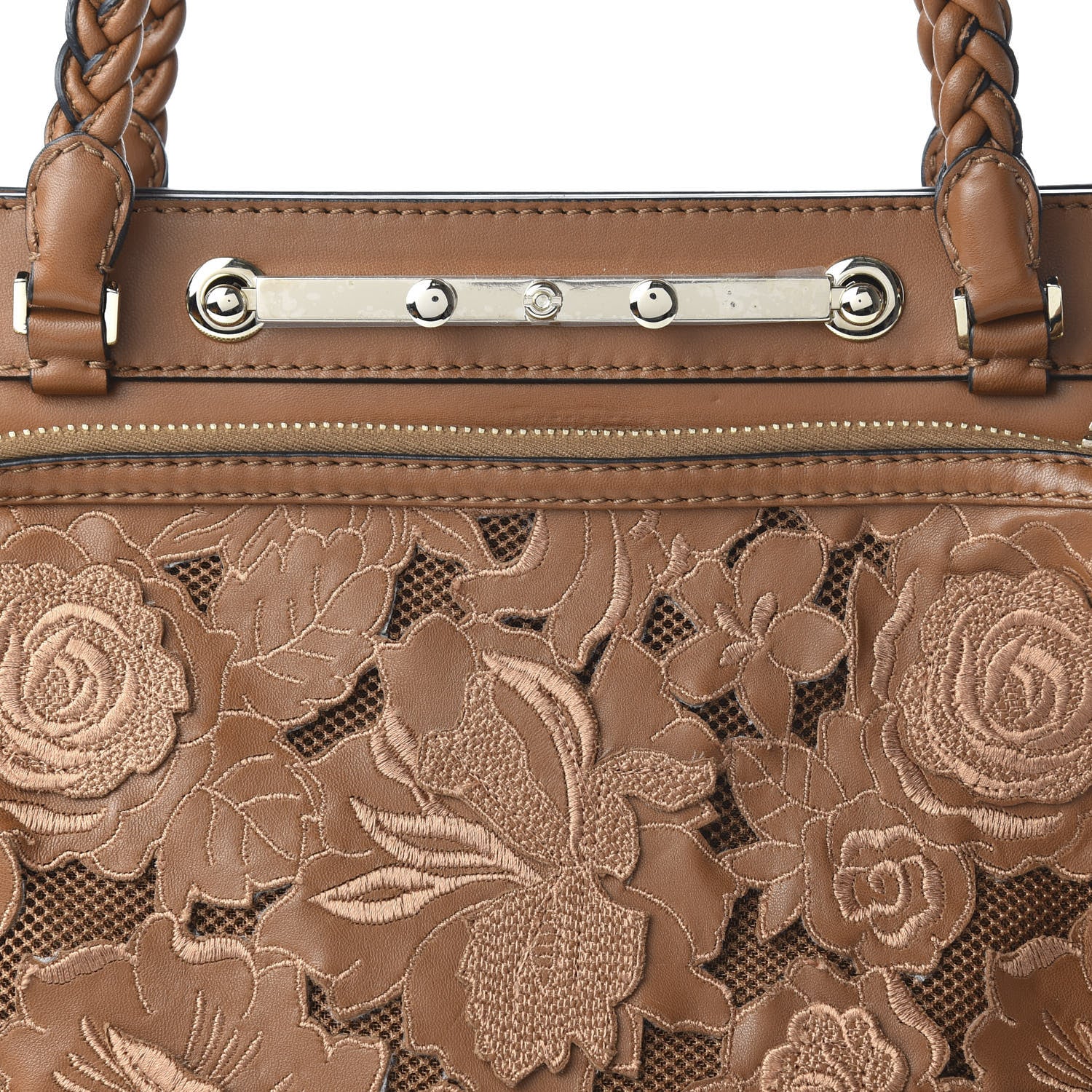 Valentino Garavani Vitello Lace Demetra Satchel Cognac 660579