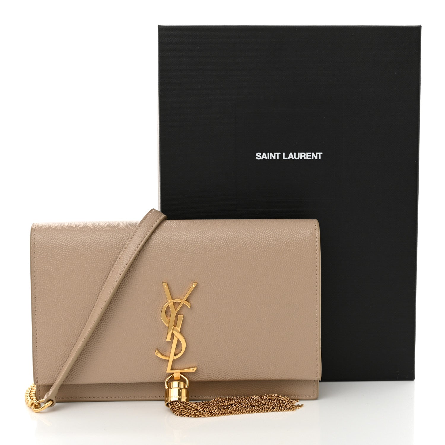 Saint Laurent Grain De Poudre Classic Monogram Kate Tassel Chain Wallet Dark Beige 12 of 12