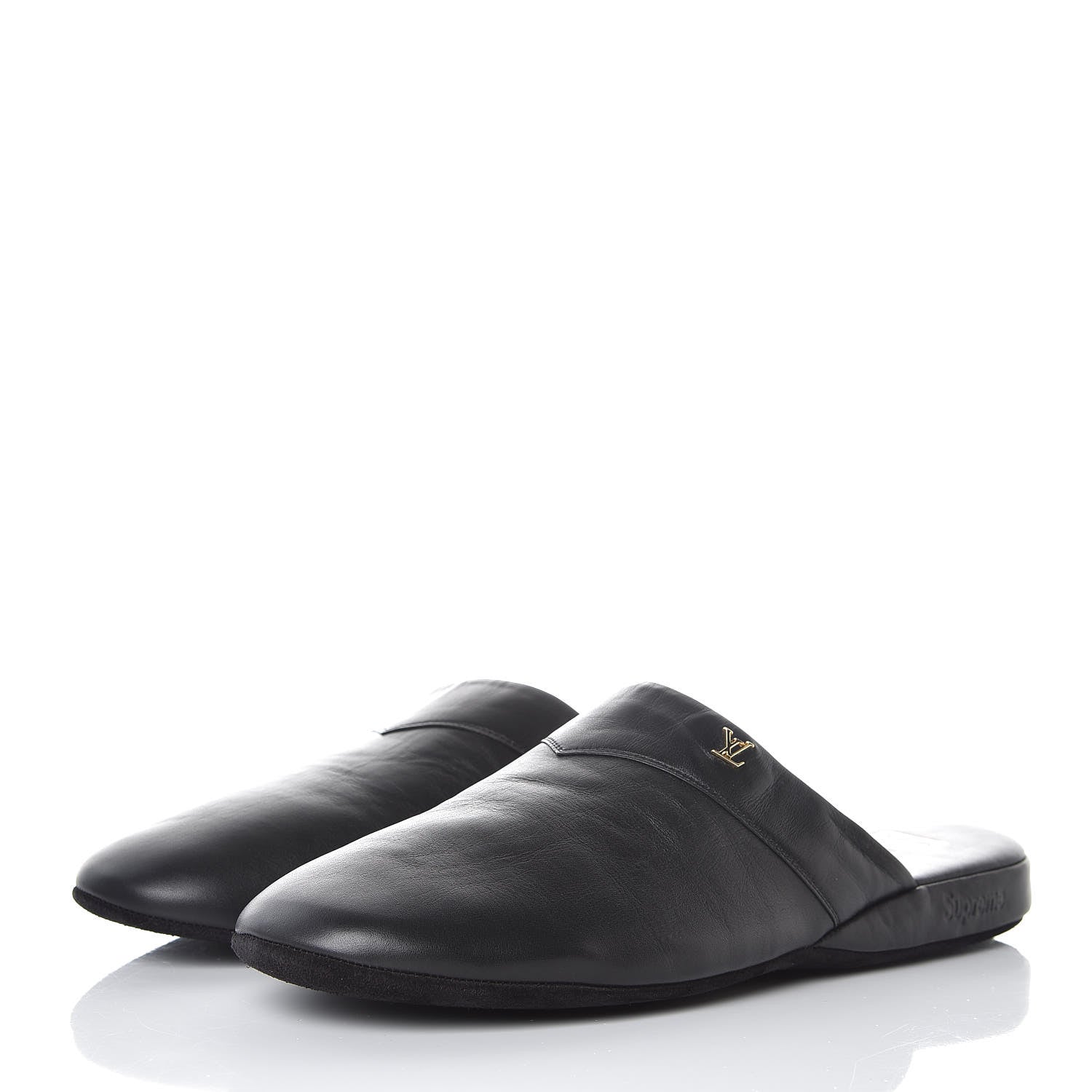 Louis Vuitton X SUPREME Lambskin Mens Hugh Slippers 6 Black 3 of 10
