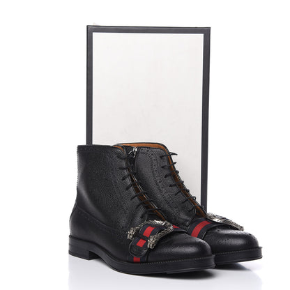 Gucci Pebbled Calfskin Dionysus Web Mens Martins Boots 7 Black 11 of 11