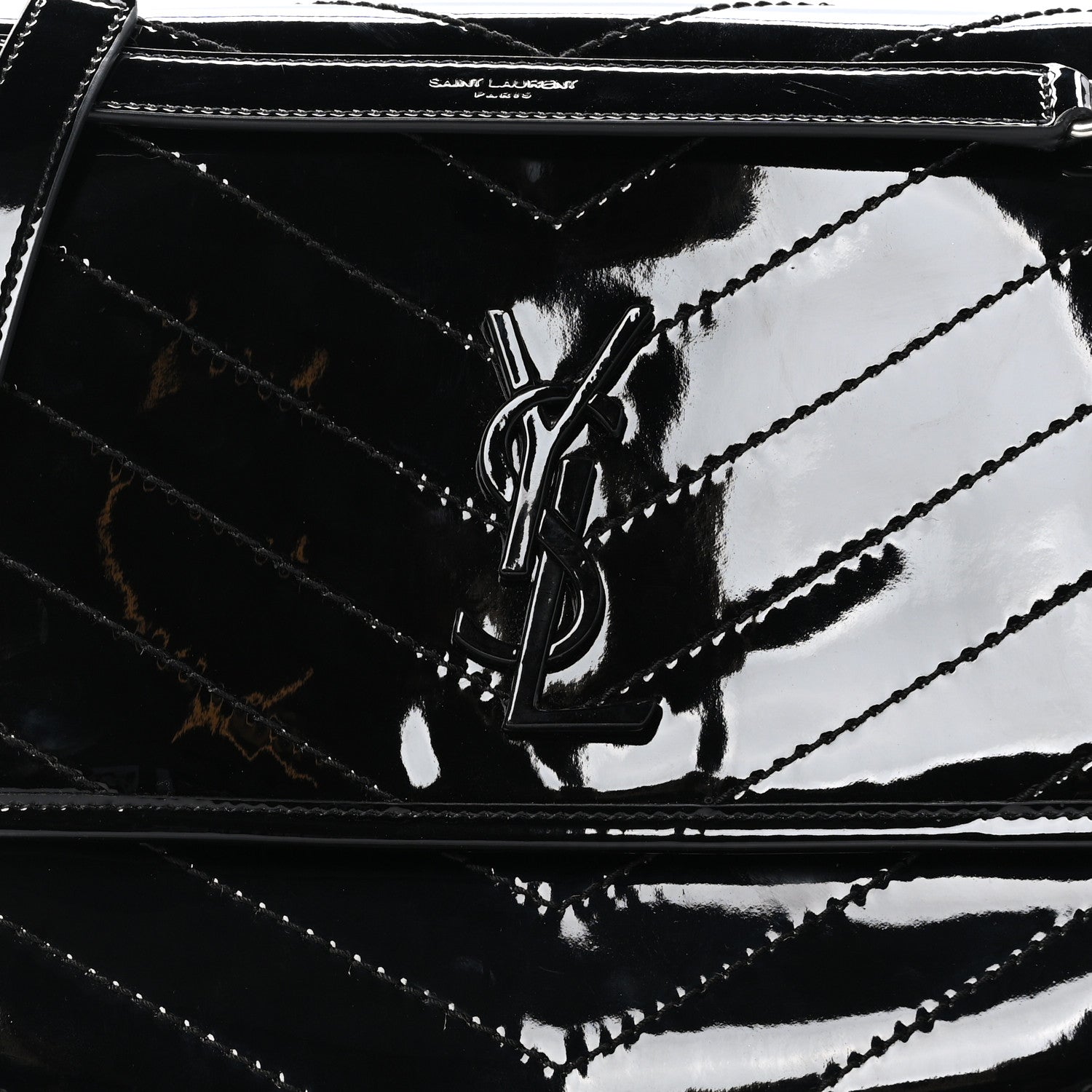 Saint Laurent Patent Matelasse Monogram Medium Niki Chain Satchel Black 9 of 11