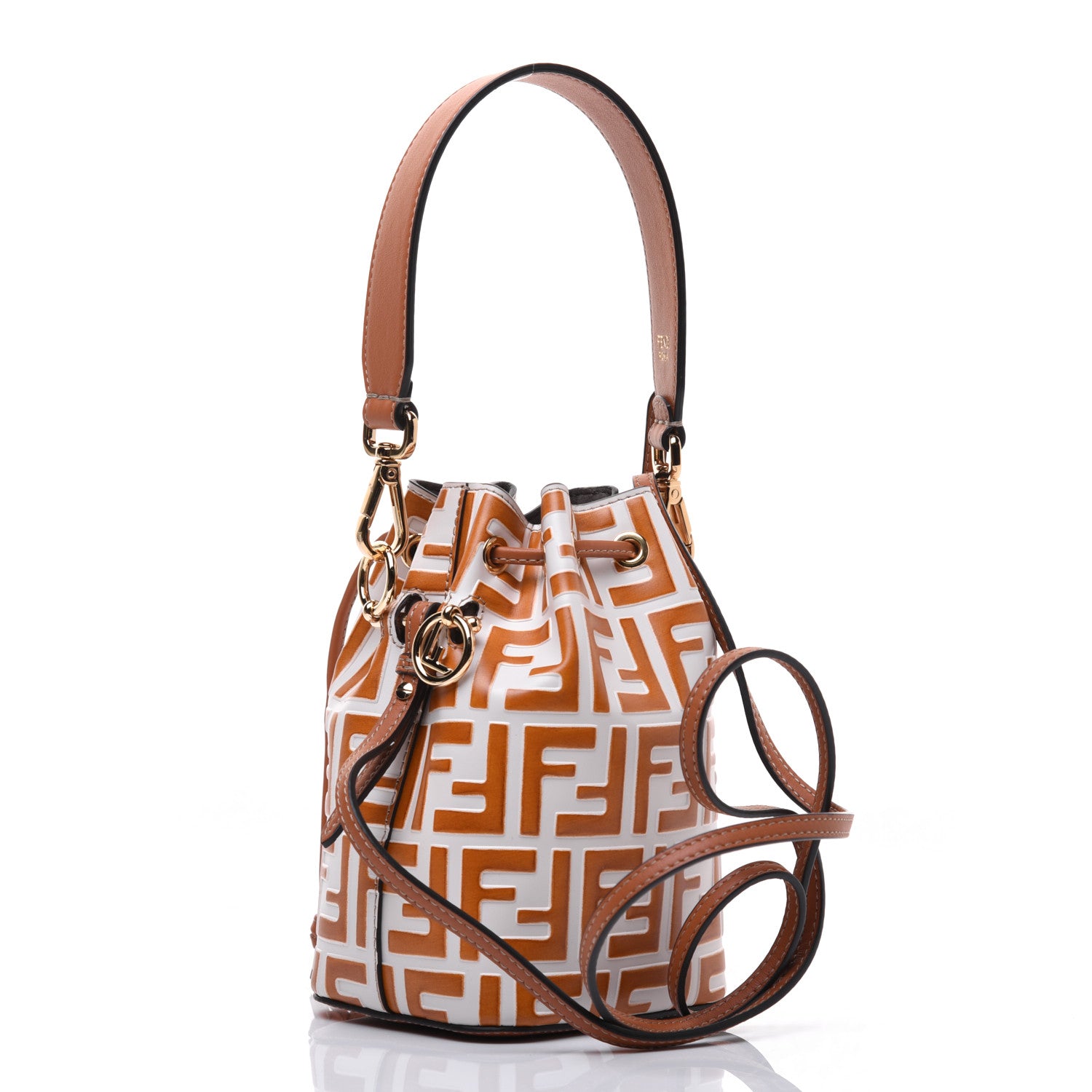 Fendi Vitello Grace F is Fendi Bi-Color FF 1974 Embossed Mini Mon Tresor Bucket Bag Camelia Saddler Brandy 3 of 17