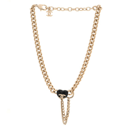 Chanel Metal Resin Crystal CC Heart Chain Choker Necklace Gold Black 3 of 6