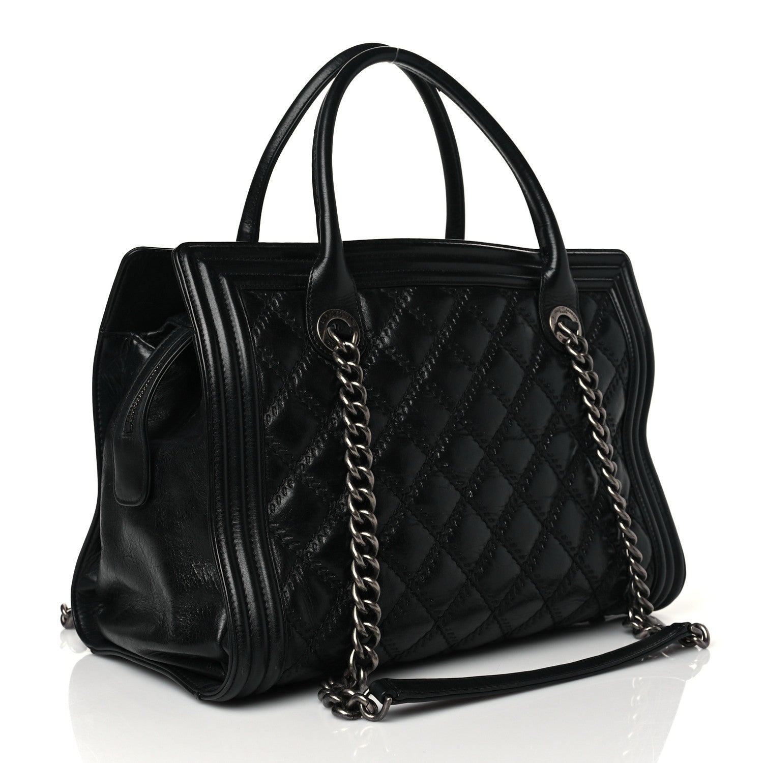 Chanel Calfskin Quilted Double Stitch Large Boy Tote Black 3 of 11