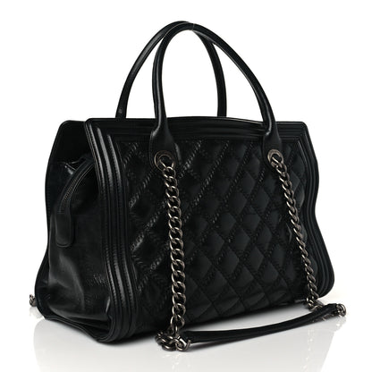 Chanel Calfskin Quilted Double Stitch Large Boy Tote Black 3 of 11