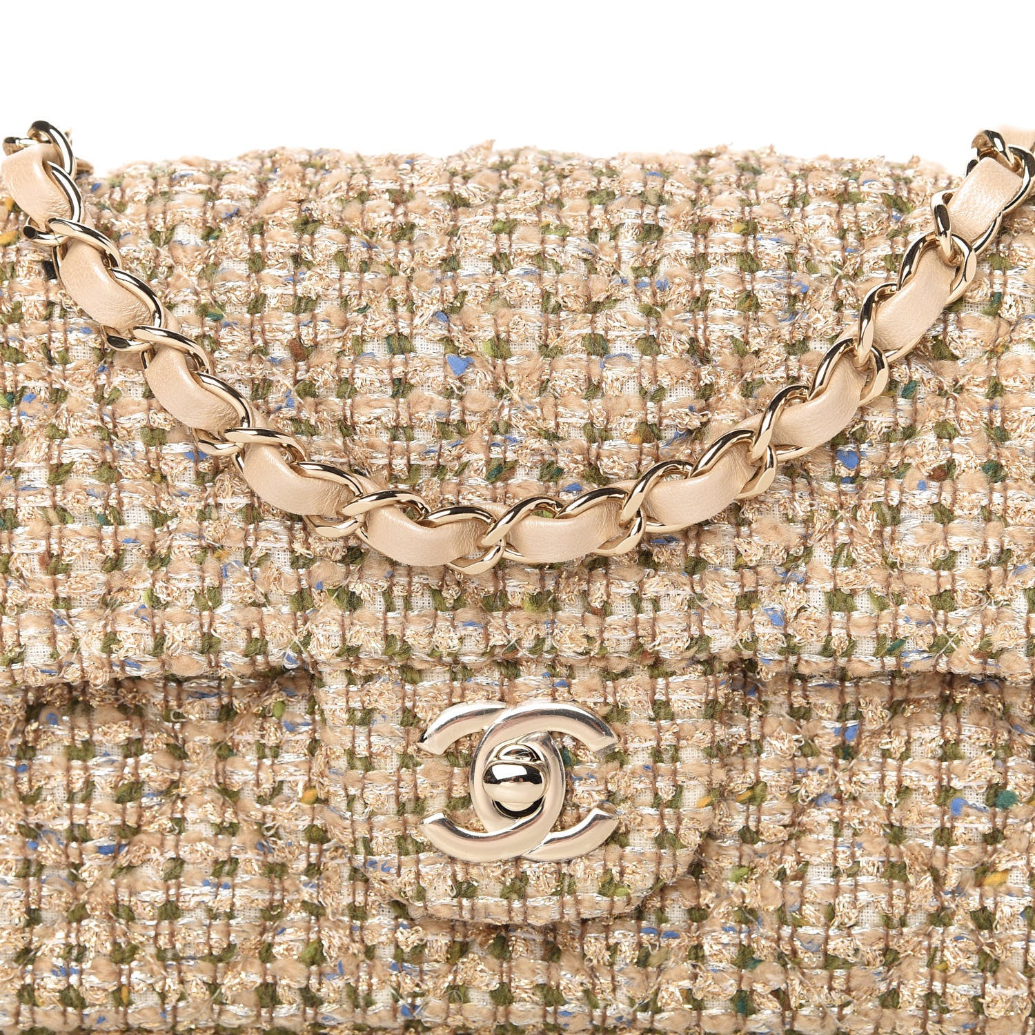 Chanel Tweed Quilted Mini Rectangular Flap Beige 10 of 11