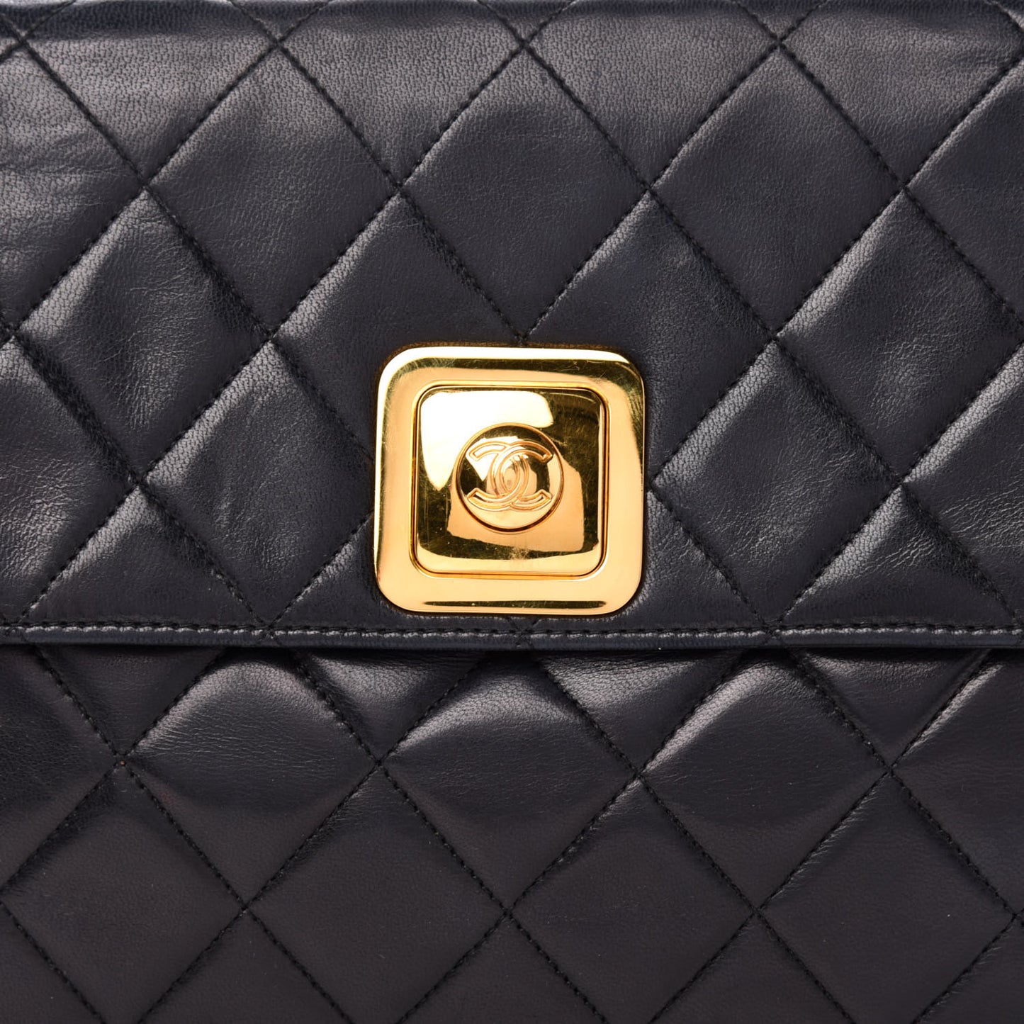Lambskin Quilted Push Lock Flap Bag Black
