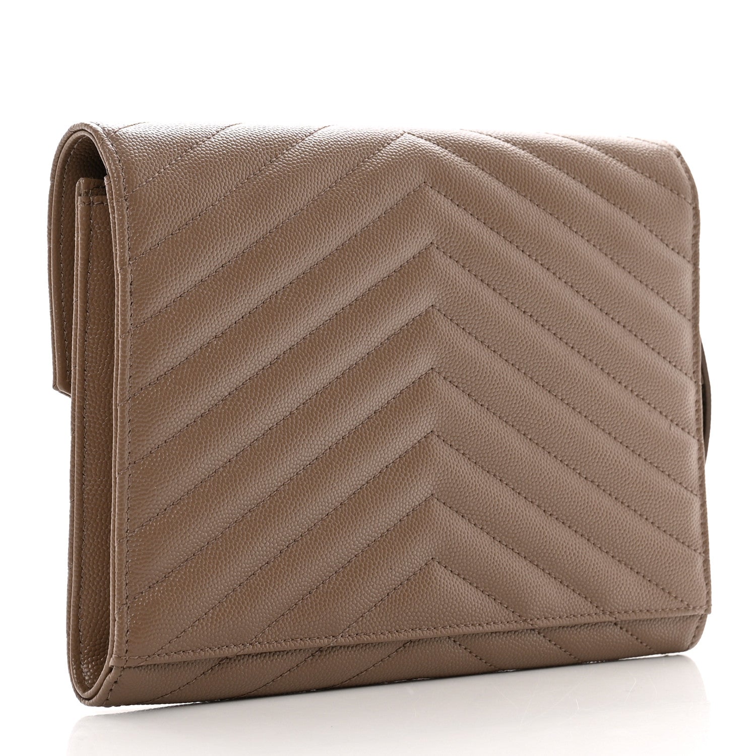 Saint Laurent Grain De Poudre Matelasse Chevron Monogram Cassandre Flap Pouch Taupe 3 of 8
