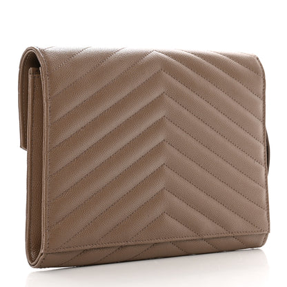 Saint Laurent Grain De Poudre Matelasse Chevron Monogram Cassandre Flap Pouch Taupe 3 of 8
