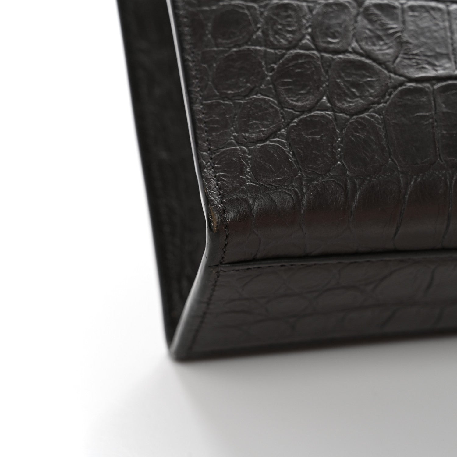 Saint Laurent Calfskin Crocodile Embossed Large Monogram Satchel Dark Brown 12 of 12