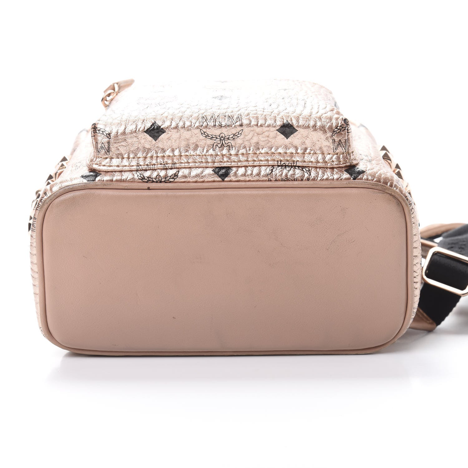 MCM Metallic Visetos Side Stud Mini Stark Backpack Champagne Gold 12 of 13