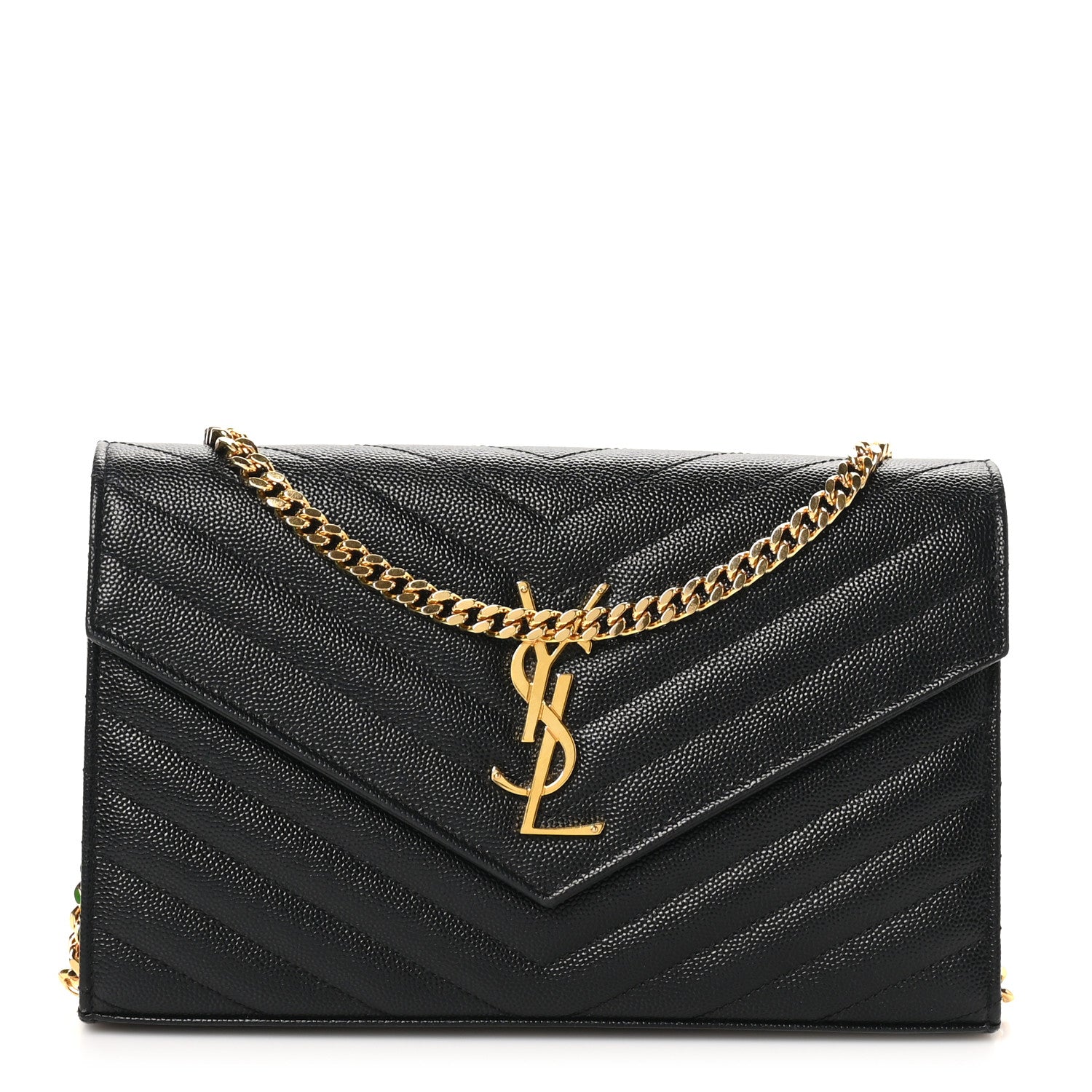 Saint Laurent Grain De Poudre Matelasse Chevron Monogram Chain Wallet Black 1 of 9