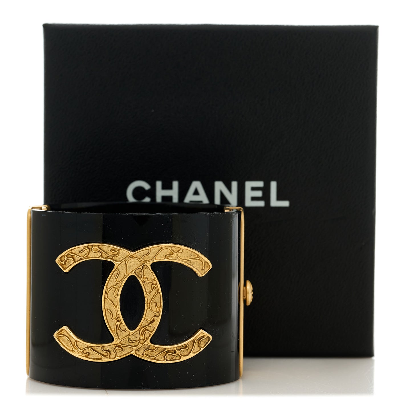 Resin CC Paris Button Cuff Bracelet Black Gold