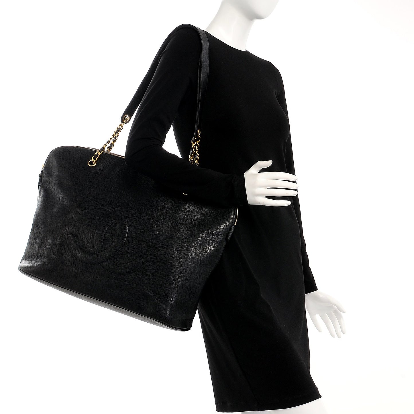 Caviar Large CC Shoulder Bag Black