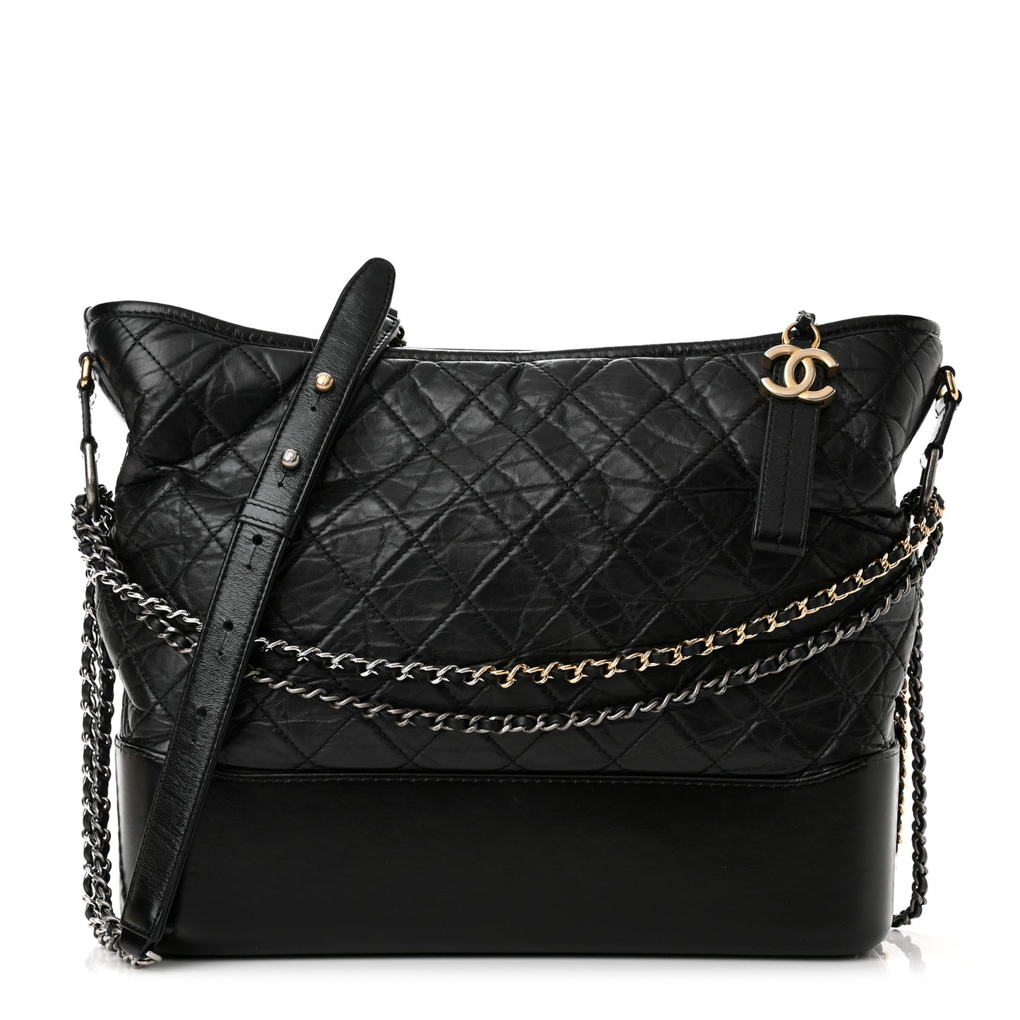 Aged Calfskin Quilted Large Gabrielle Hobo Black
