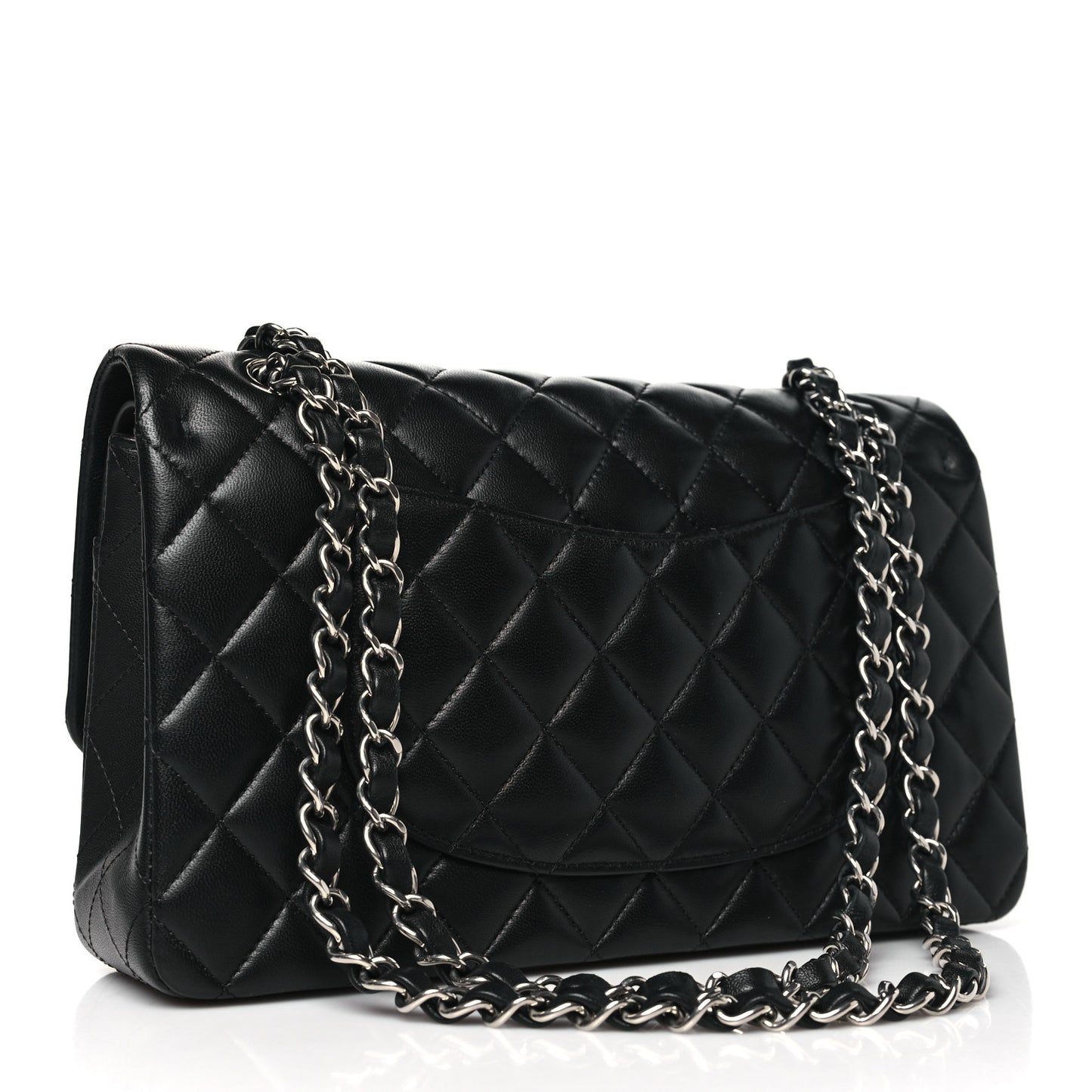 Lambskin Quilted Medium Double Flap Black Pink
