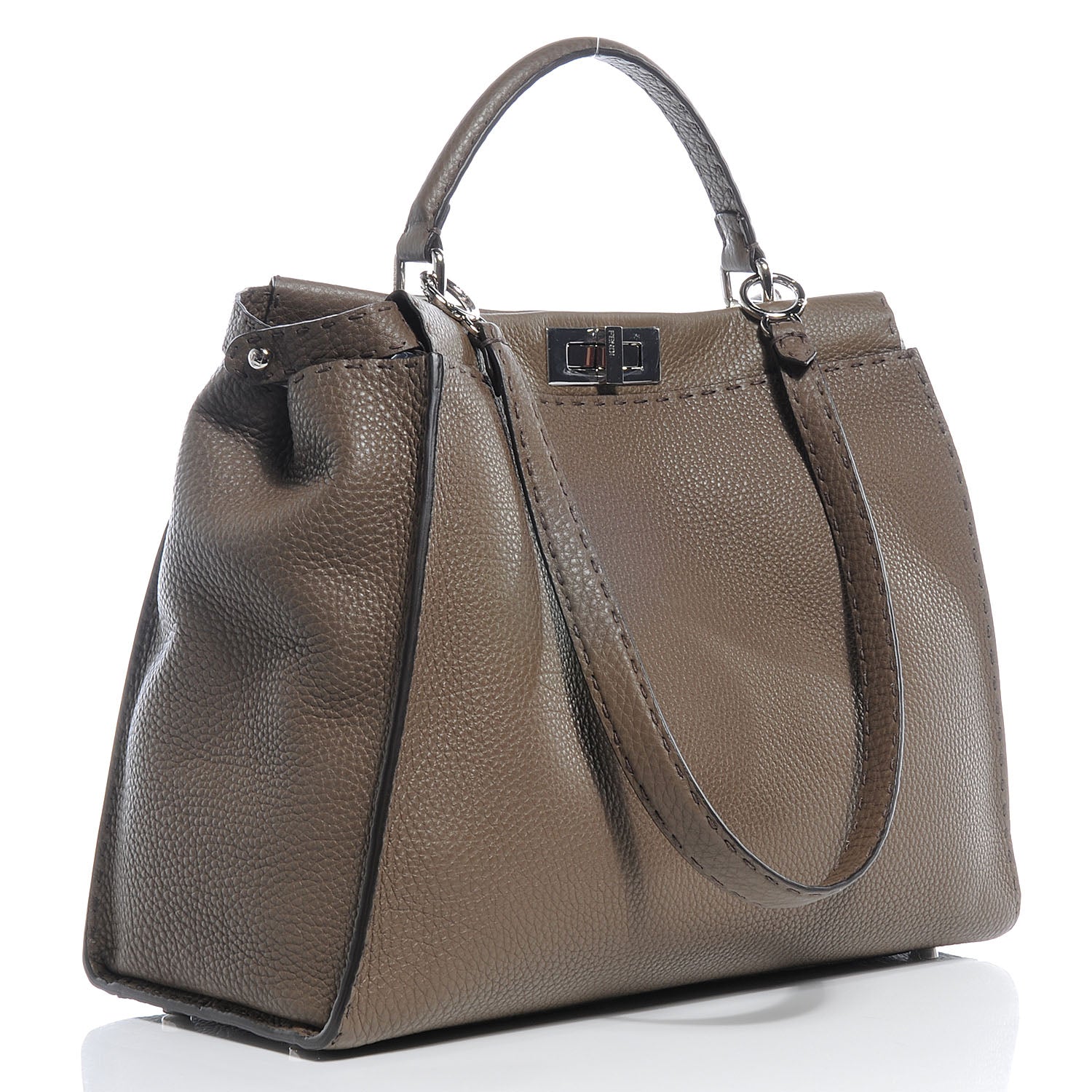 Fendi Cuoio Romano Selleria Bi-Color Large Peekaboo Iconic Satchel Taupe 3 of 10